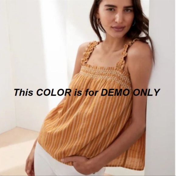 Banana Republic Striped Embroidered Tank Ruffle Straps Top Size L NWT - Picture 4 of 11